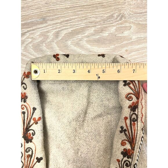 Vintage Embroidered Wool Duster Coat Beige Boho Folk Art Longline Handmade - Picture 11 of 14